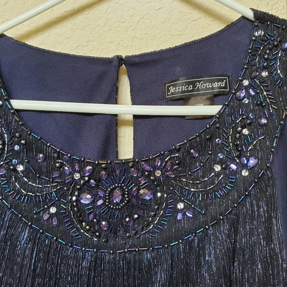 Jessica Howard Blue Metallic Cocktail Dress. Size 18W - Picture 4 of 9